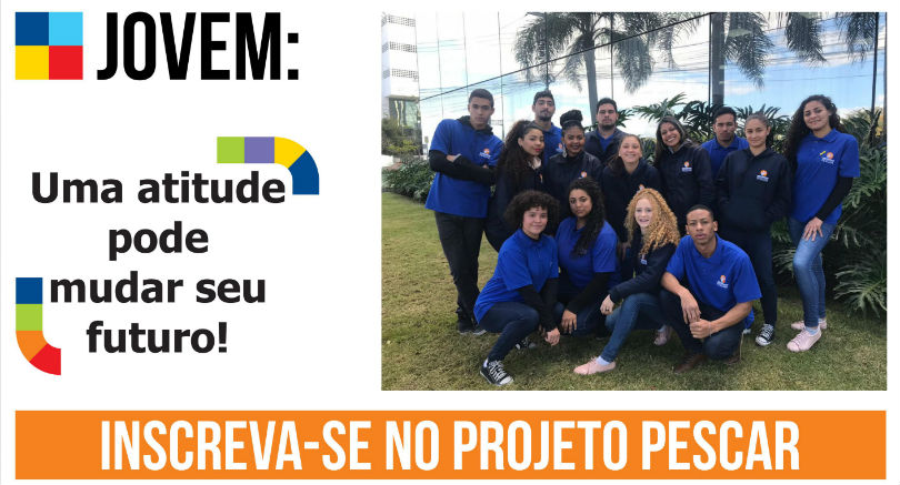 Imagem dos alunos do projeto pescar com informações sobre as inscrições.