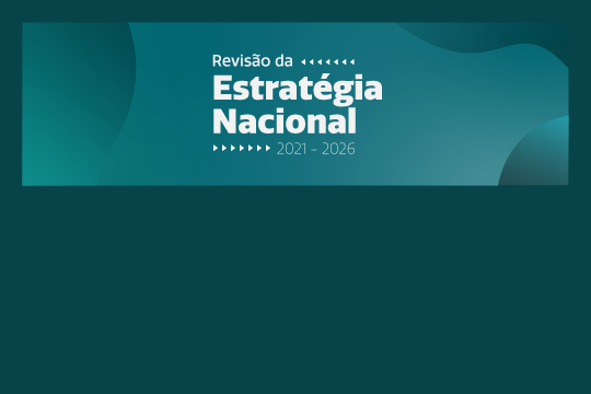 Fundo verde com o texto: Revisão da Estratégia Nacional