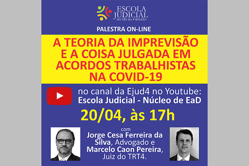 Card de divulgação do evento elaborado pela Escola Judicial com as informações do evento e as fotos dos participantes