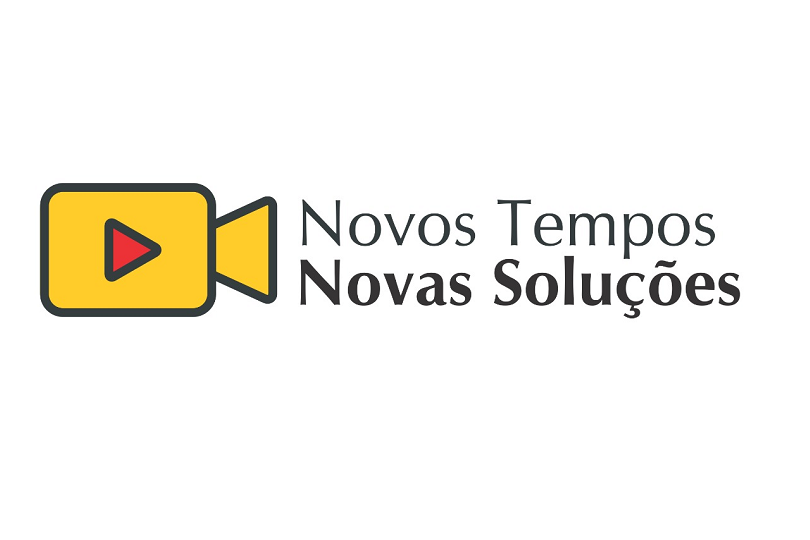 Logomarca da série Novos Tempos, Novos Soluções, com o nome e o desenho de uma câmera.