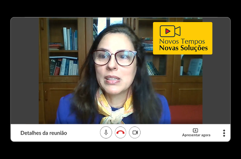 frame do vídeo da juíza Luciane Barzotto com o logo da campanha Novos Tempos, Novas Soluções