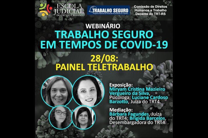 Arte de divulgação do evento, contendo as principais informações e os retratos das participantes