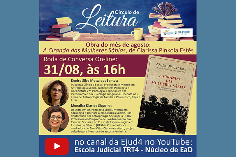 Pra Cego Ver: Imagem com a foto das debatedoras e informações sobre a roda de conversa