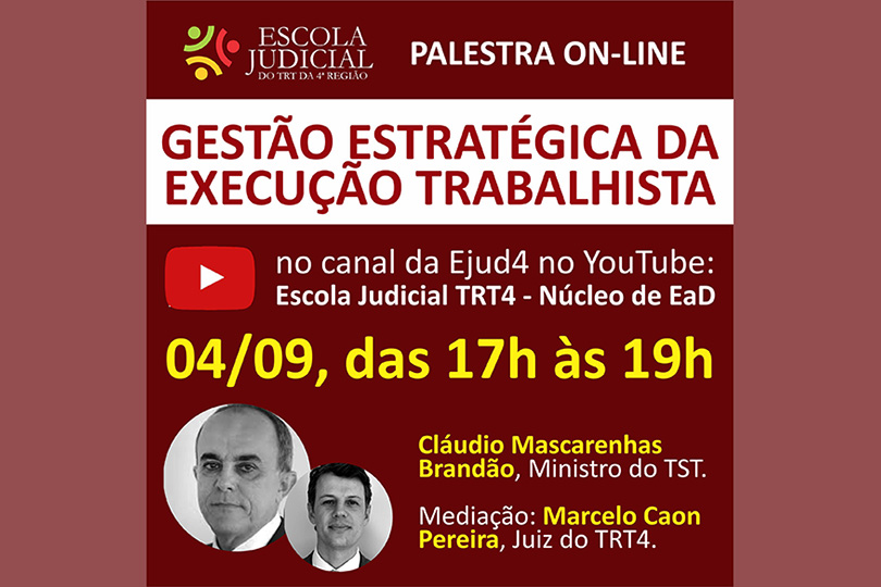 Pra cego ver: imagem com foto do palestrante e do mediador e informações sobre o evento.