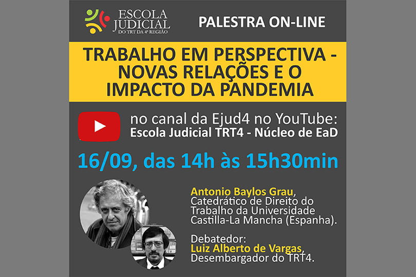 Pra Cego Ver:  foto do palestrante e mediador e informações sobre o evento.