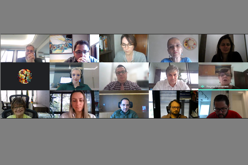 imagem da tela da reunião no Google Meet, mostrando os participantes em mosaico.
