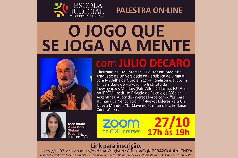 Pra Cego Ver: fotos do palestrante e mediadora e informações sobre o evento.