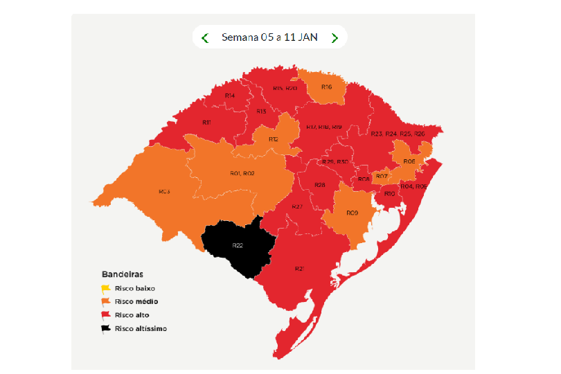 Mapa de Distanciamento Controlado do RS