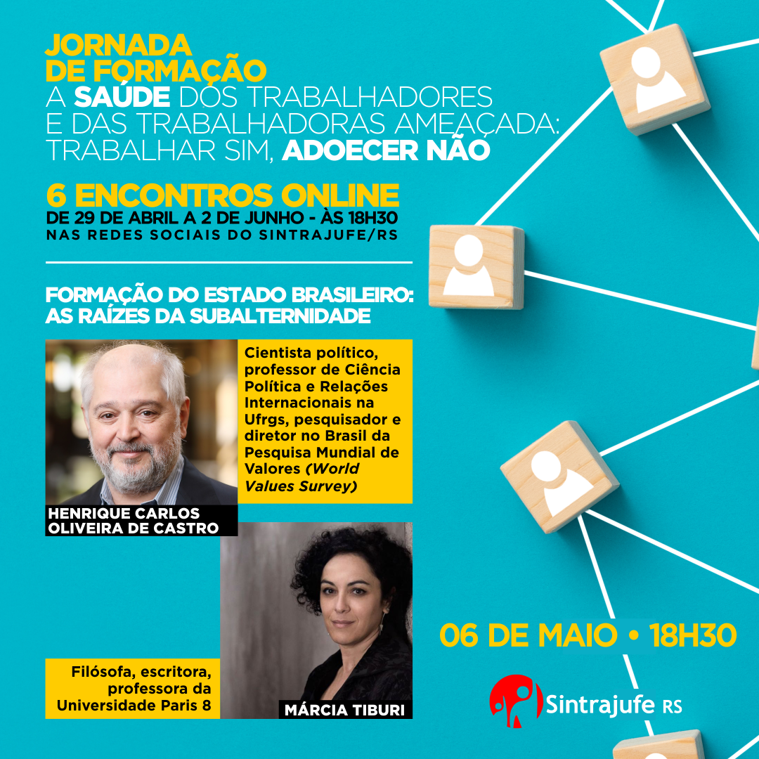 Card de divulgação do evento, com as fotos dos palestrantes