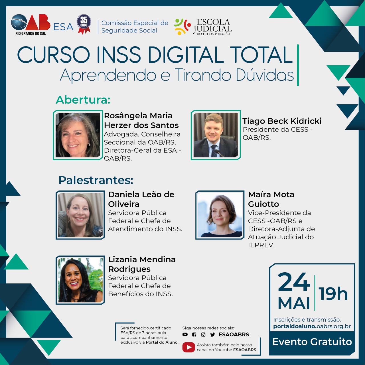 Card de divulgação do evento, com informações e fotos dos palestrantes.