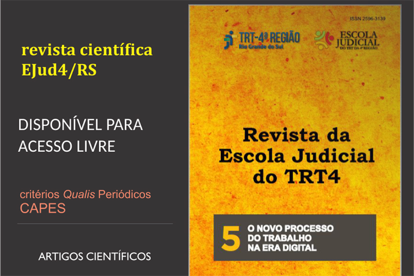 Arte de divulgação, contendo as principais informações, imagem da capa e as logomarcas de TRT e EJu4.