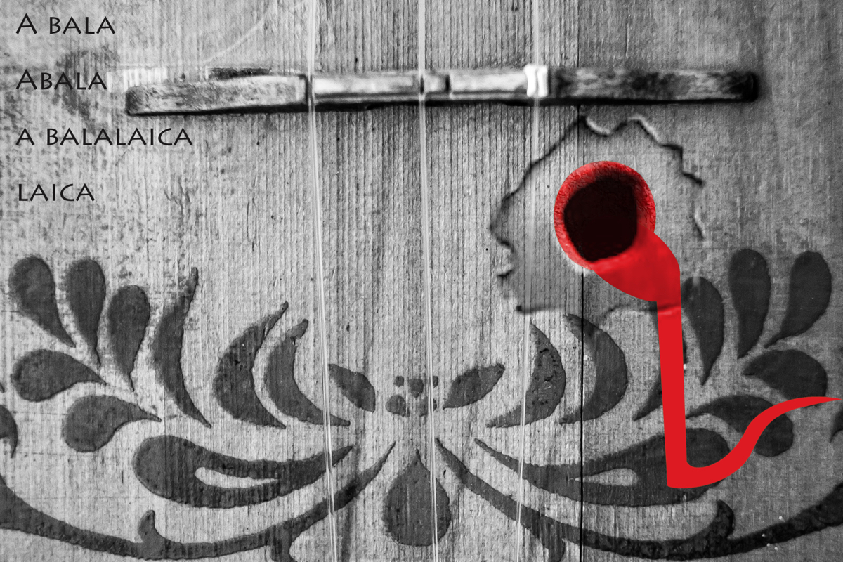 imagem de uma fossa por onde sai um líquido vermelho. texto: "a bala/abala/a balalaica/laica"