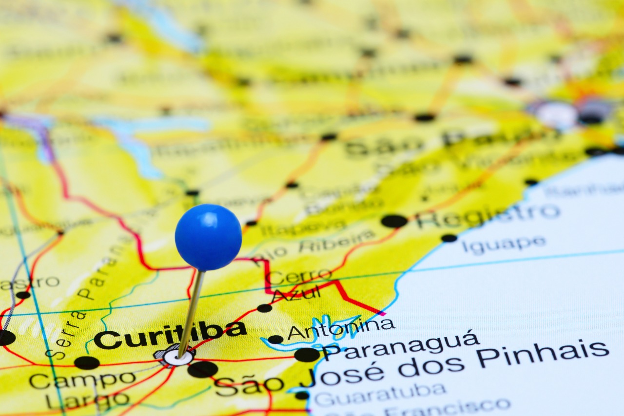 Imagem do mapa com destaque para a cidade de Curitiba.