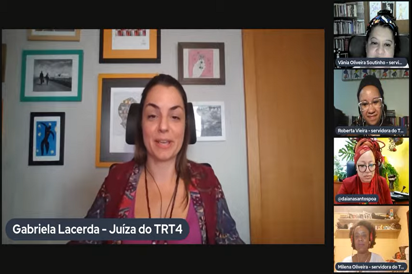 Juíza Gabriela Lenz de Lacerda,  Vânia Teresinha Oliveira Soutinho,  Roberta Liana Vieira, vereadora Daiana dos Santos e Milena de Cássia Silva de Oliveira.