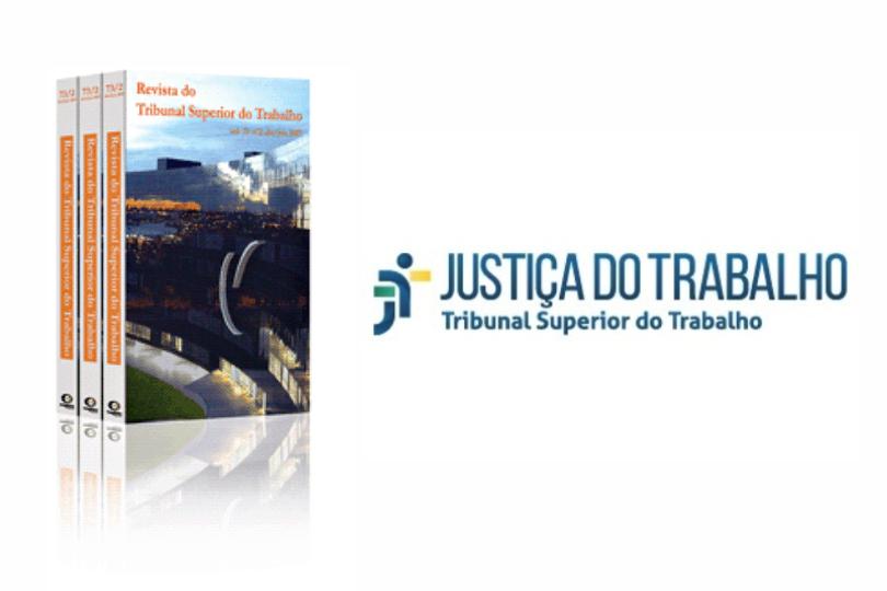 Em fundo branco, foto de exemplares da Revista do TST, ao lado do logotipo da Justiça do Trabalho/ Tribunal Superior do Trabalho.