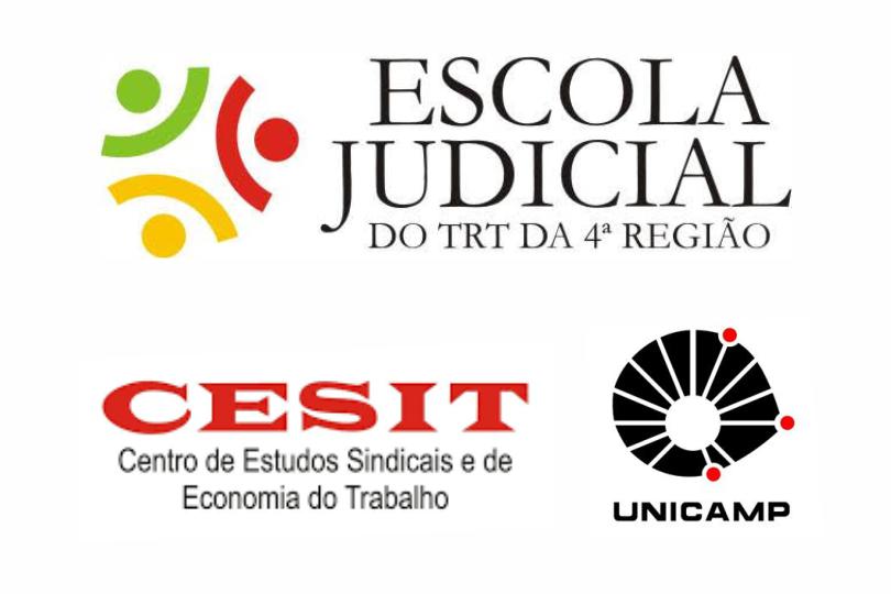 Banner retangular, com fundo branco e logotipos da Escola Judicial do TRT4, CESIT e Unicamp.