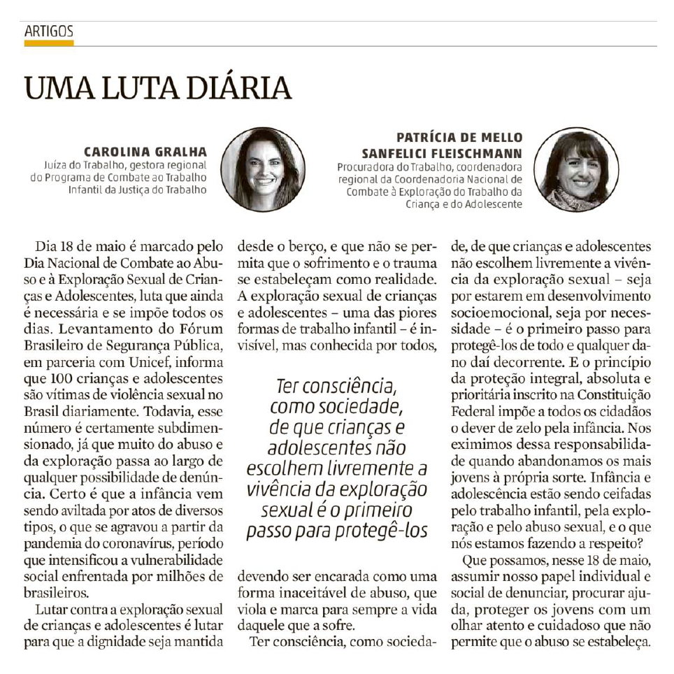 Captura de tela contendo o artigo do jornal.