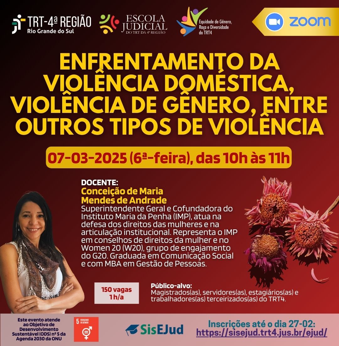 Arte com as informações sobre o evento e a foto da palestrante.