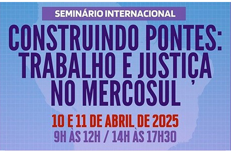 Arte com nome, datas e horários do seminário. Ao fundo aparece o mapa da Américo do Sul em tons de azul.