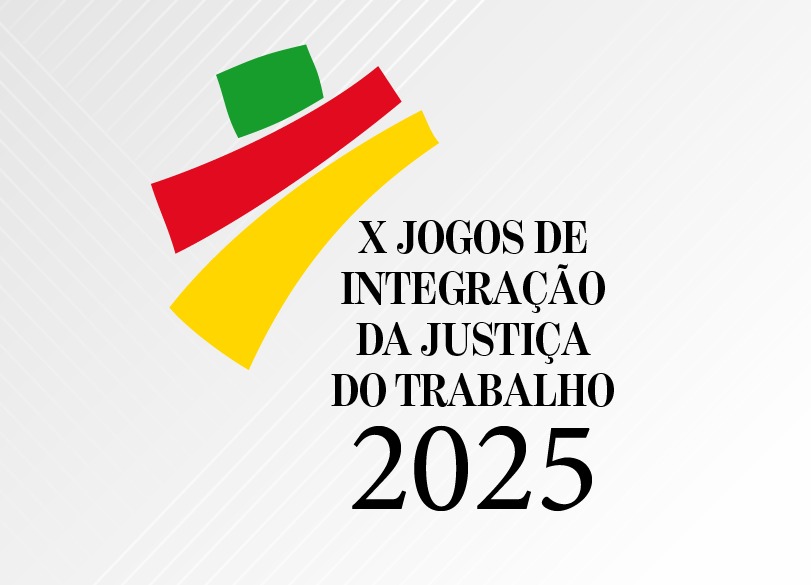 Logo dos Jogos de Integração, com o nome do evento e imagem estilizada de uma pessoa saltando, formada por um ponto e dois traços, nas cores verde, vermelho e amarelo.
