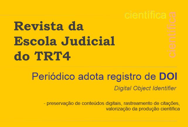 card com os dizeres: Revista da Escola Judicial do TRT4 adota registro de DOI - Digital Object Identifier: preservação de conteúdos digitais, rastreamento de citações, valorização da produção científica