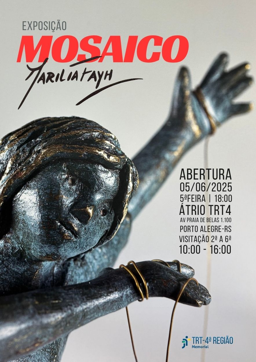 Abertura no dia 5 de junho de 2025, quinta-feira, às 18h, no Átrio do TRT4 (Tribunal Regional do Trabalho da 4ª Região), localizado na Av. Praia de Belas, 1100, em Porto Alegre – RS. Visitação de segunda a sexta, das 10h às 16h. Realização: Memorial TRT-4ª Região.