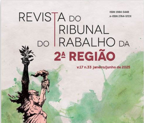 Card que traz recorte da capa da edição atual da revista. Fundo cinza alaranjado com os dizeres> Revista do Tribunal do Trabalho da 2ª Região.