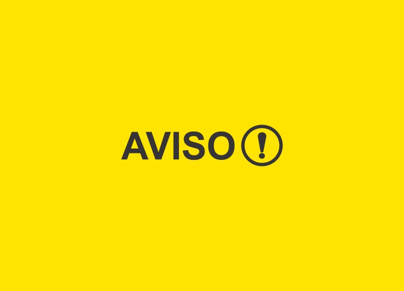Arte com fundo amarelo e a palavra "Aviso", no centro.