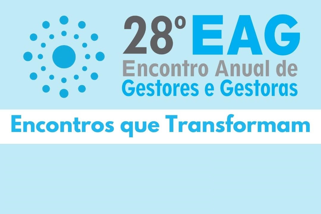Arte com o nome do evento e o local, em azul e branco.