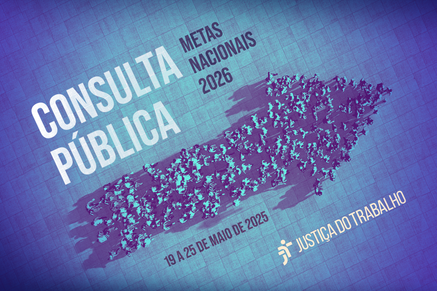 Banner da consulta pública metas nacionais 2026: ilustração a partir de foto aérea de grupo de pessoas organizadas em forma de seta, com texto ao redor