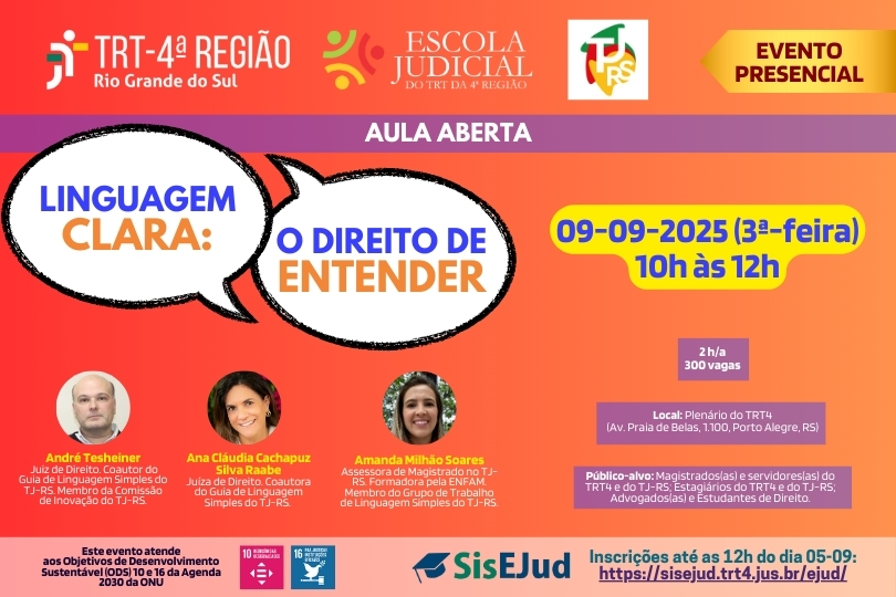 A imagem mostra o Banner com a imagem, cargos e nomes dos palestrantes. Além de outras informações que já constam na matéria.