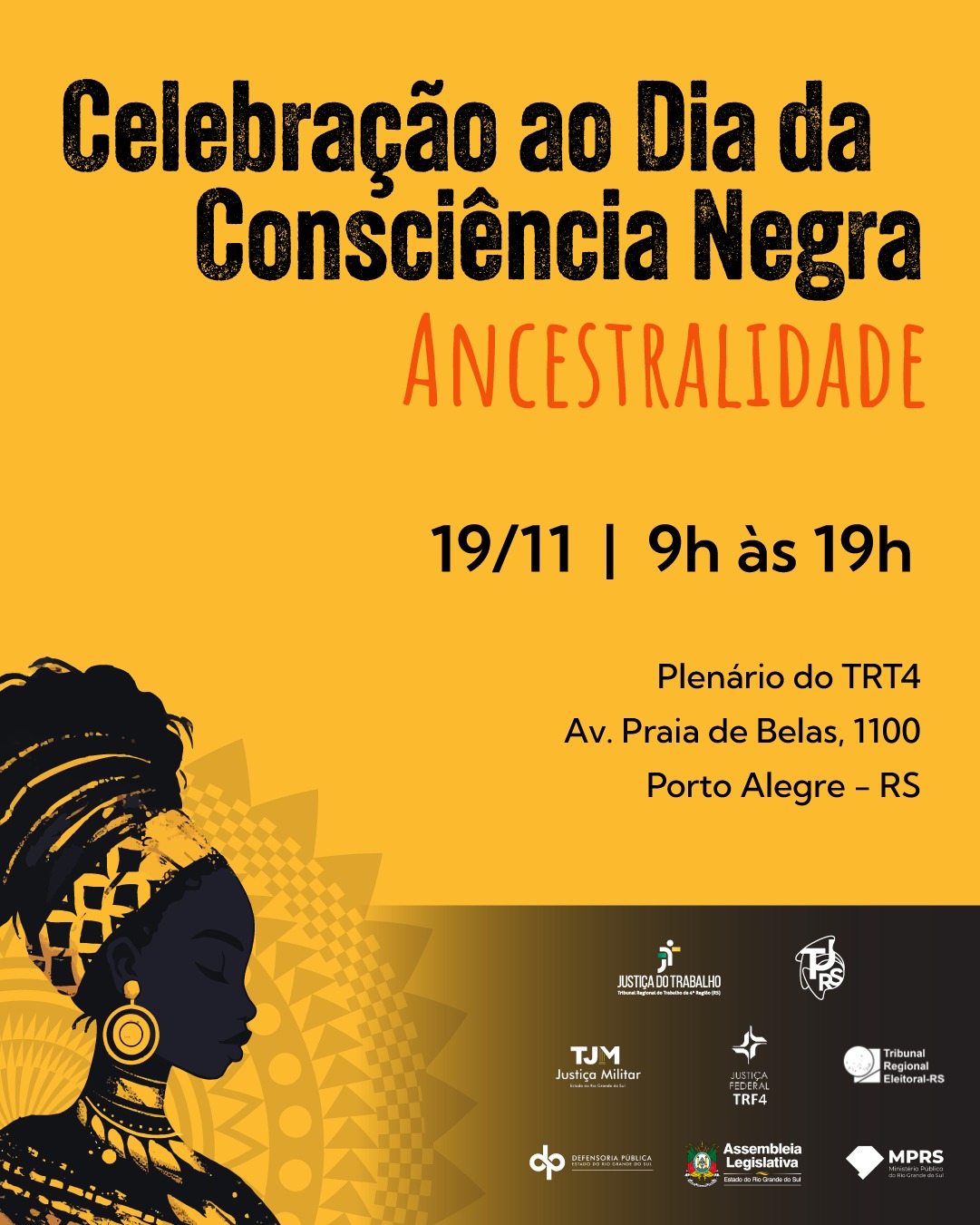 Card com informações sobre o evento do Dia da Consciência negra. Todas as informações do card constam no texto da matéria.