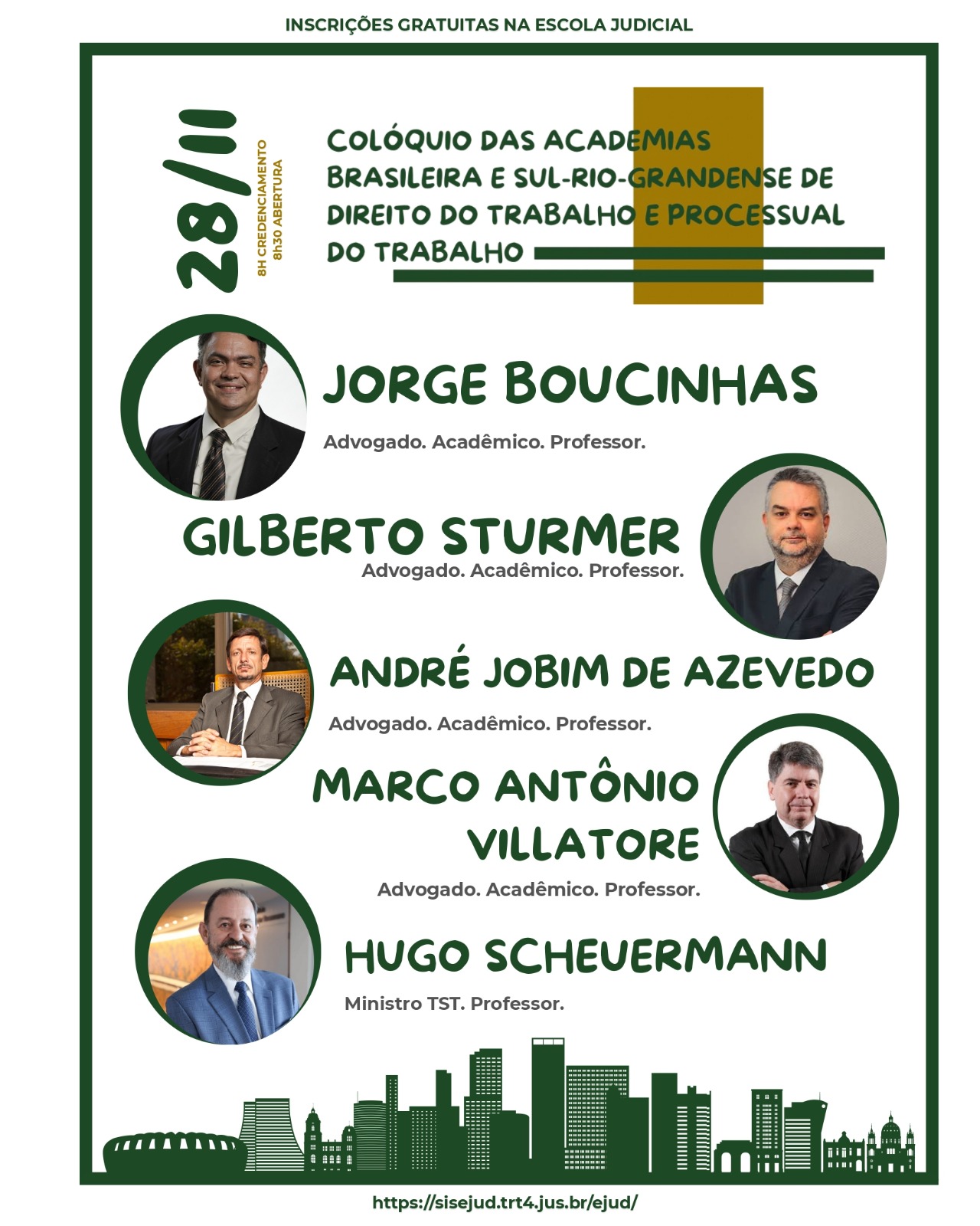 Crad de divulgação do evento, com fotos e currículos dos docentes.