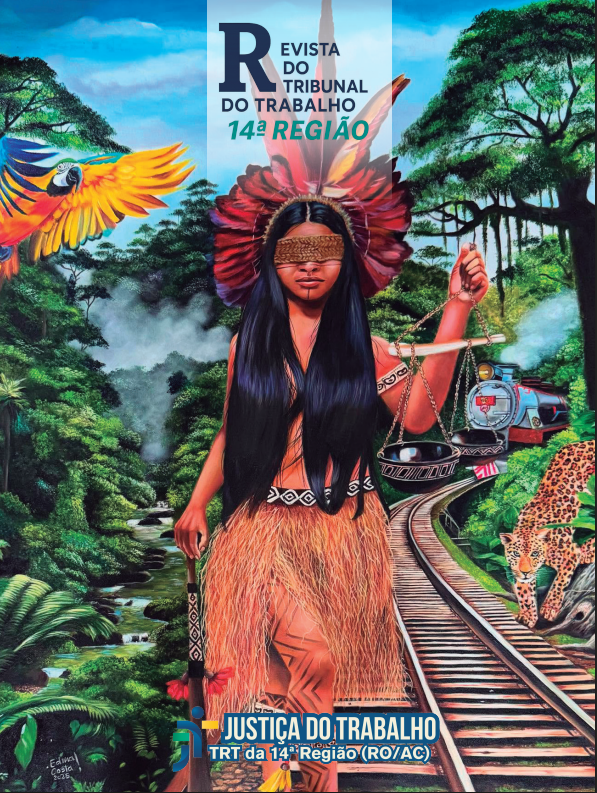 A composição da capa da revista é sobre obra da artista Edina Costa. Em primeiro plano, a imagem de representante feminina dos povos tradicionais com os olhos vendados. Ela traz em uma das mãos uma mão uma balança e na outra algo como uma espada. Em segundo plano, um trem ao fundo e à frente trilhos. Ao fundo, vegetação da floresta amazônica.