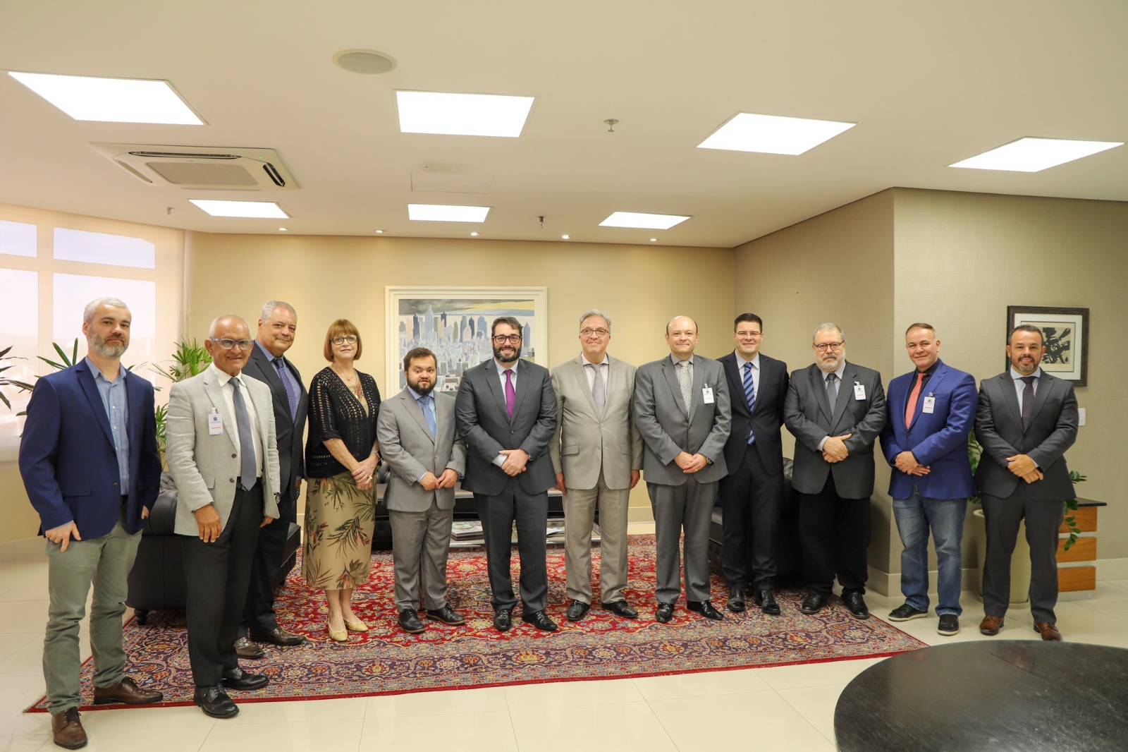 A foto mostra participantes de reunião posando para foto.
