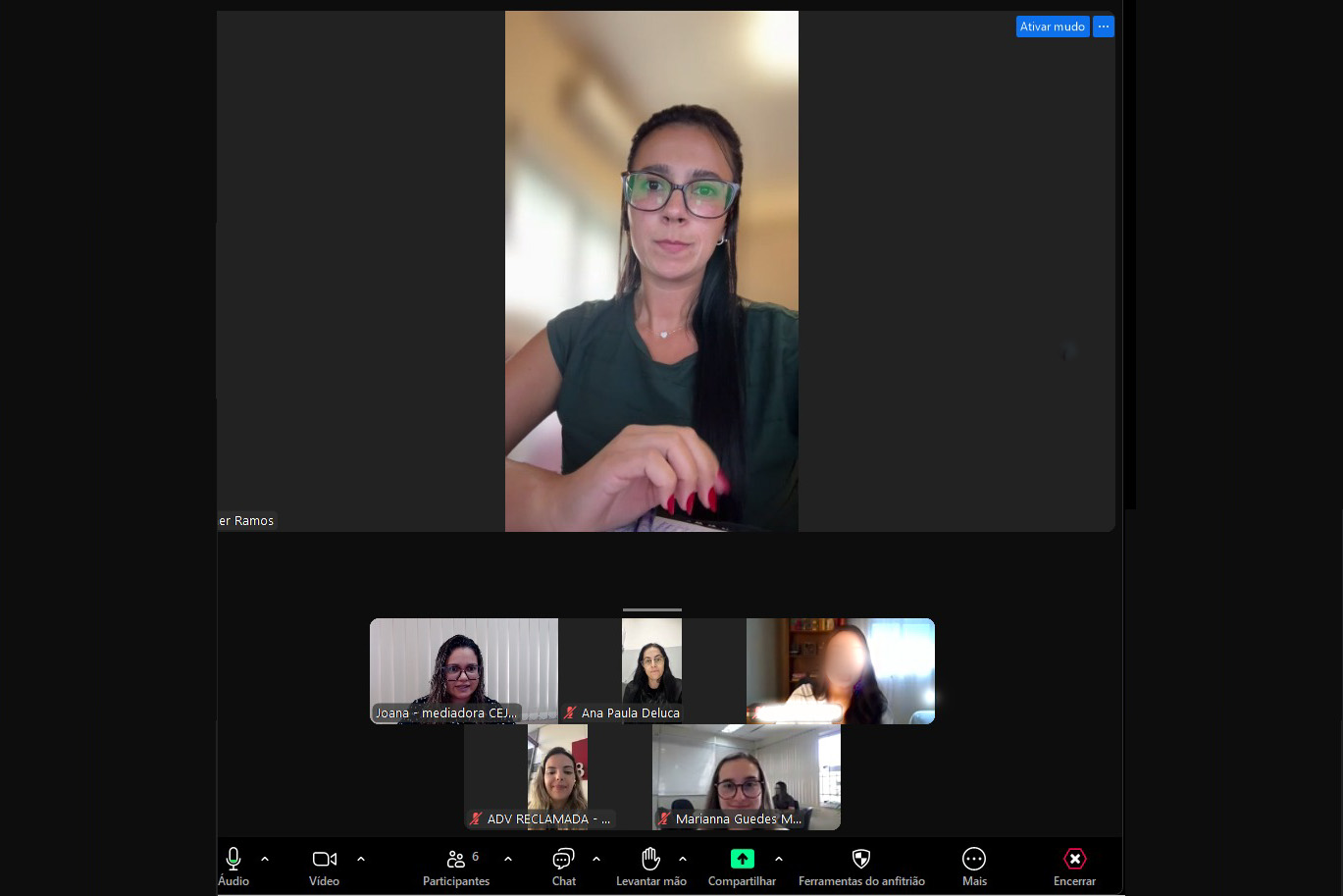 foto de uma tela de videoconferência com seis participantes