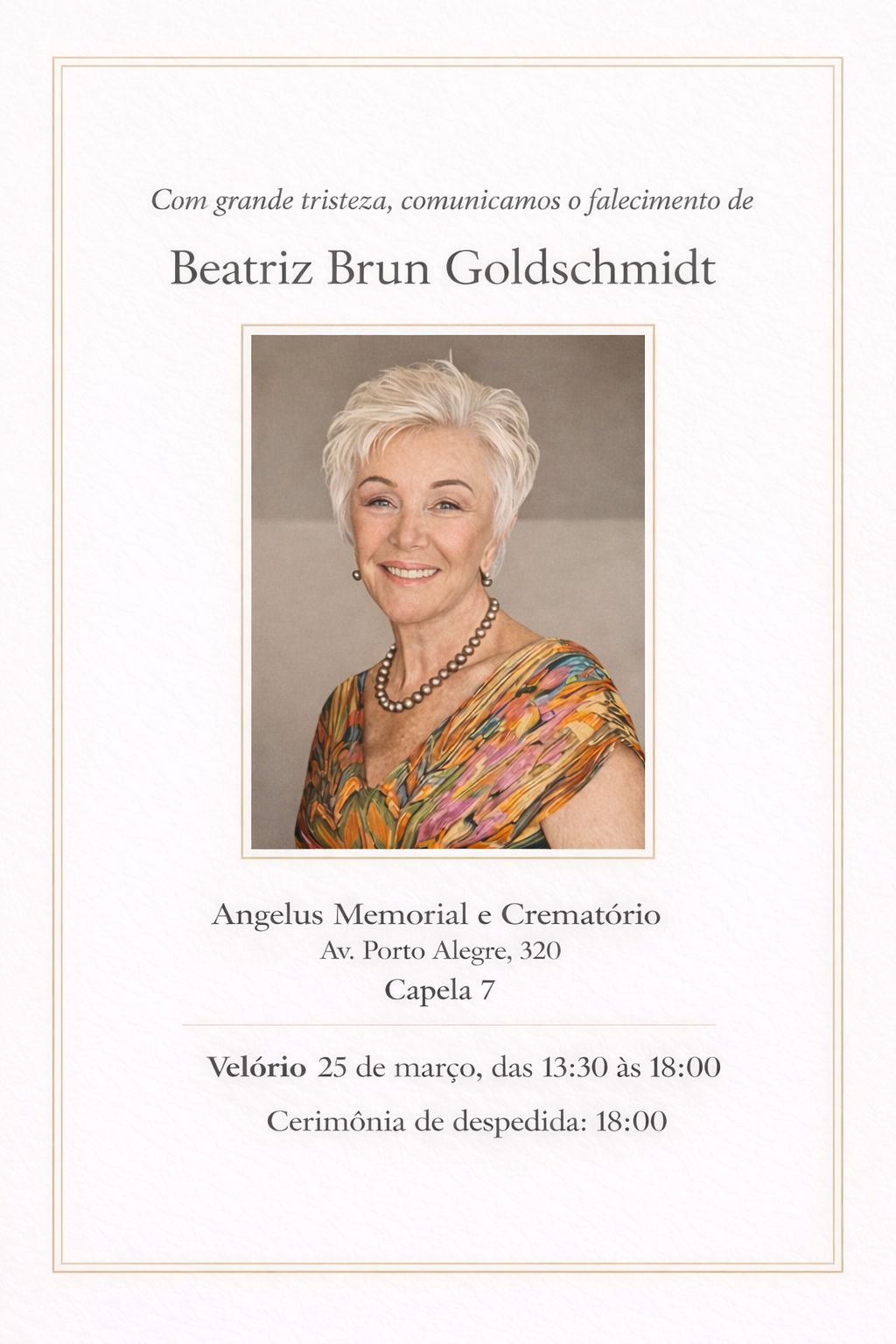 Card com a foto da desembargadora e as informações da despedida.