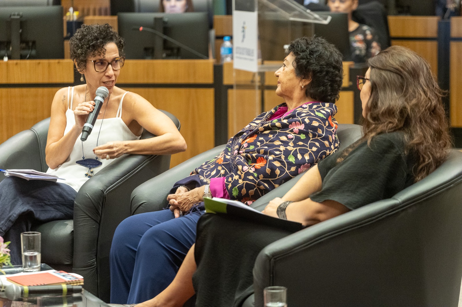A foto mostra a juiza valdete falando.
