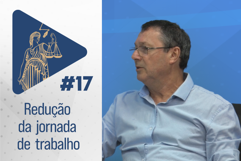 Arte de divulgação, mostrando à esquerda a logomarca do videocast, o número do episódio (17) e o tema, "Redução da jornada de trabalho", sobre um fundo claro. À direita, uma imagem do economista Cássio Calvete. Ele é branco, usa óculos, tem cabelos grisalhos, veste uma camisa azul clara.