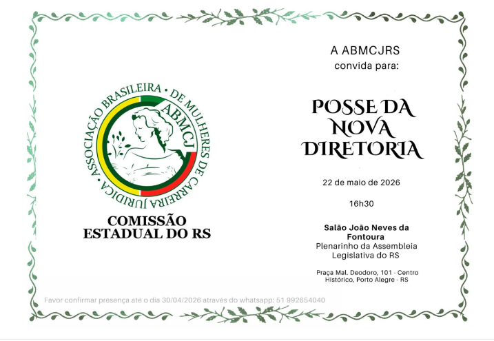 Convite para Solenidade de Posse da nova Diretoria da Associação Brasileira das Mulheres de Carreira Jurídica