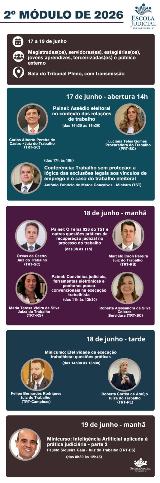 Programação do evetno com fotos dos docentes.