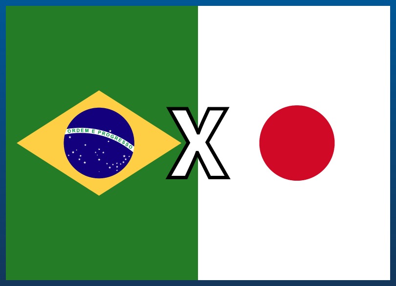 Imagem com as bandeiras de Brasil x Japão