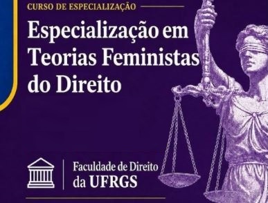 Arte do curso com a imagem da deusa Themis com os olhs vendados, o nome do curso e o logo da Faculdade de Direito da UFRGS