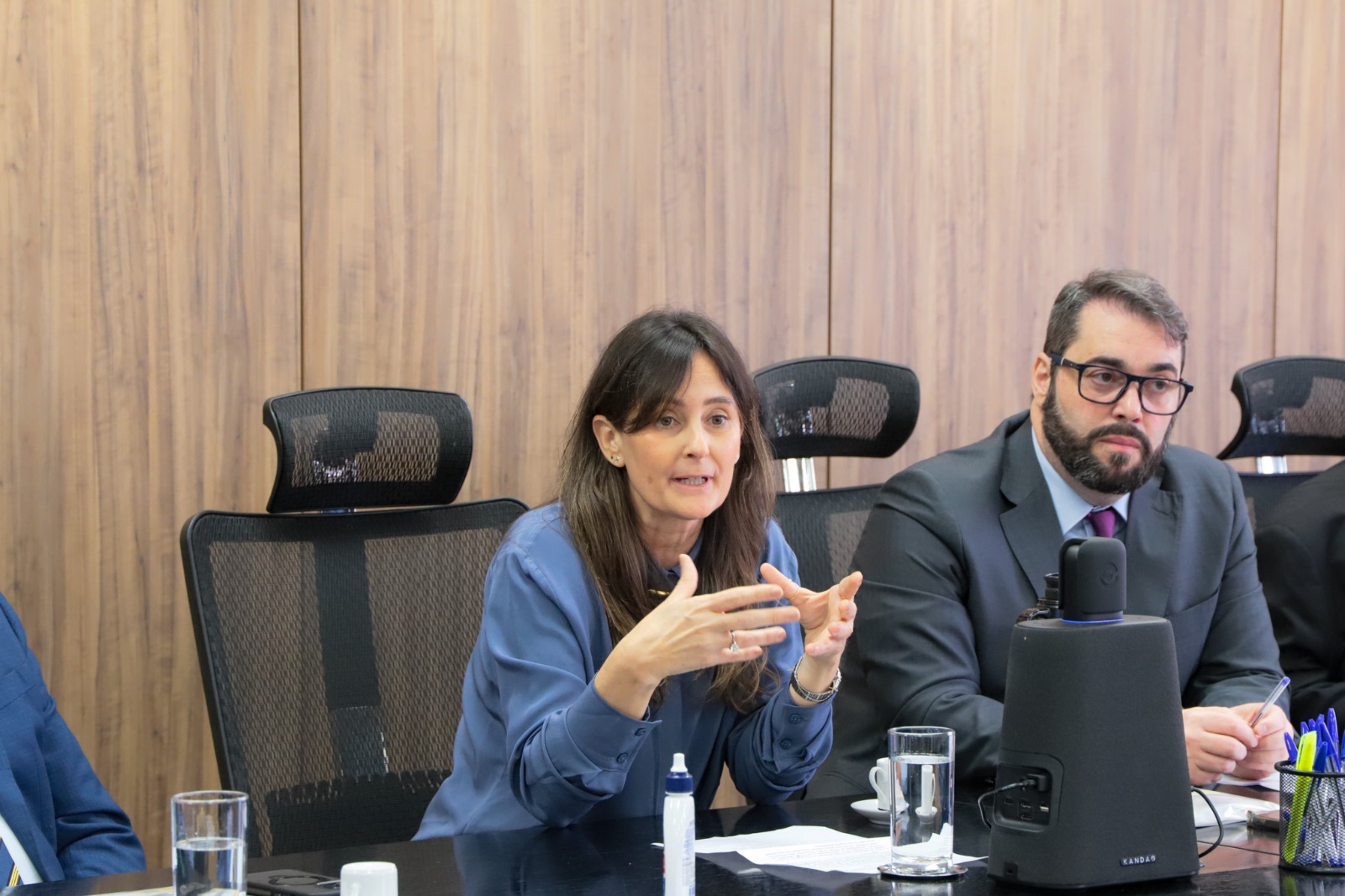 A foto mostra a juíza luciana discursando