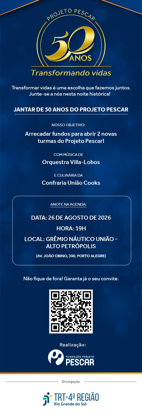 A imagem é o banner de divulgação com dados do evento, além de um QR Code que leva para a página da internet para adquirir os ingressos.