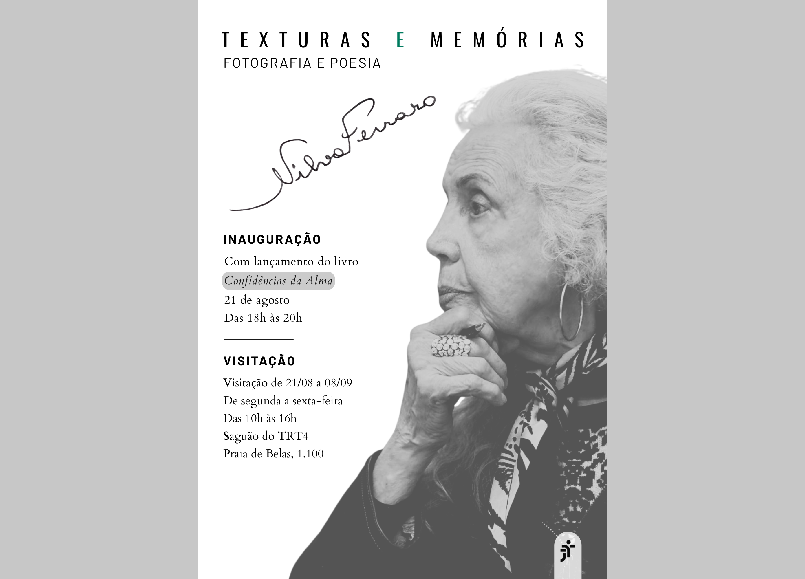 Card com informações e serviço da exposição.