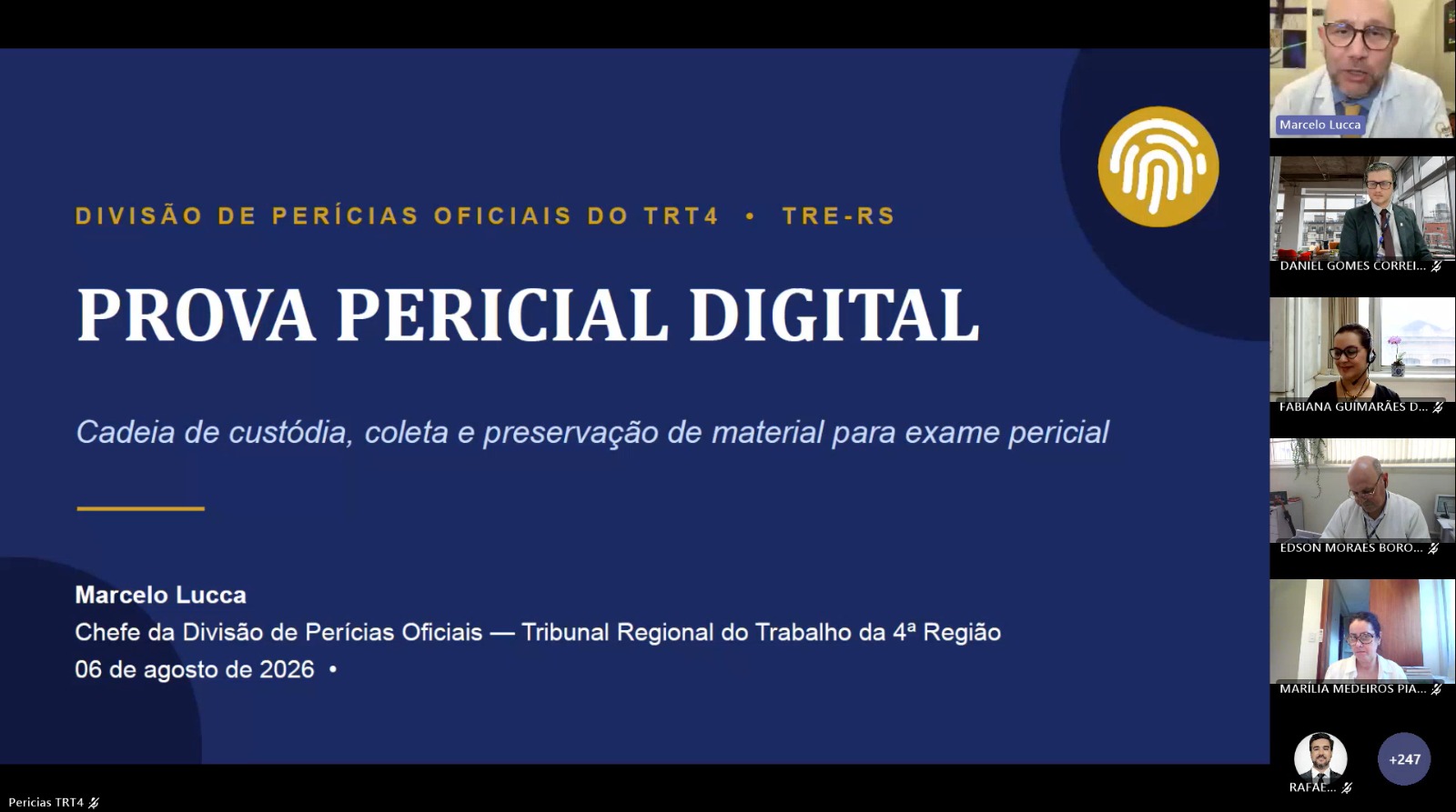 A imagem é o print de uma tela de computador com pessoas assistindo à capacitação e com um slide ao lado.