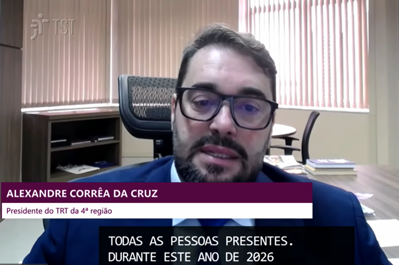 A fotografia mostra o presidente Alexandre, on-line, em seu discurso na abertura da 2ª Semana Nacional de Precedentes Trabalhistas.