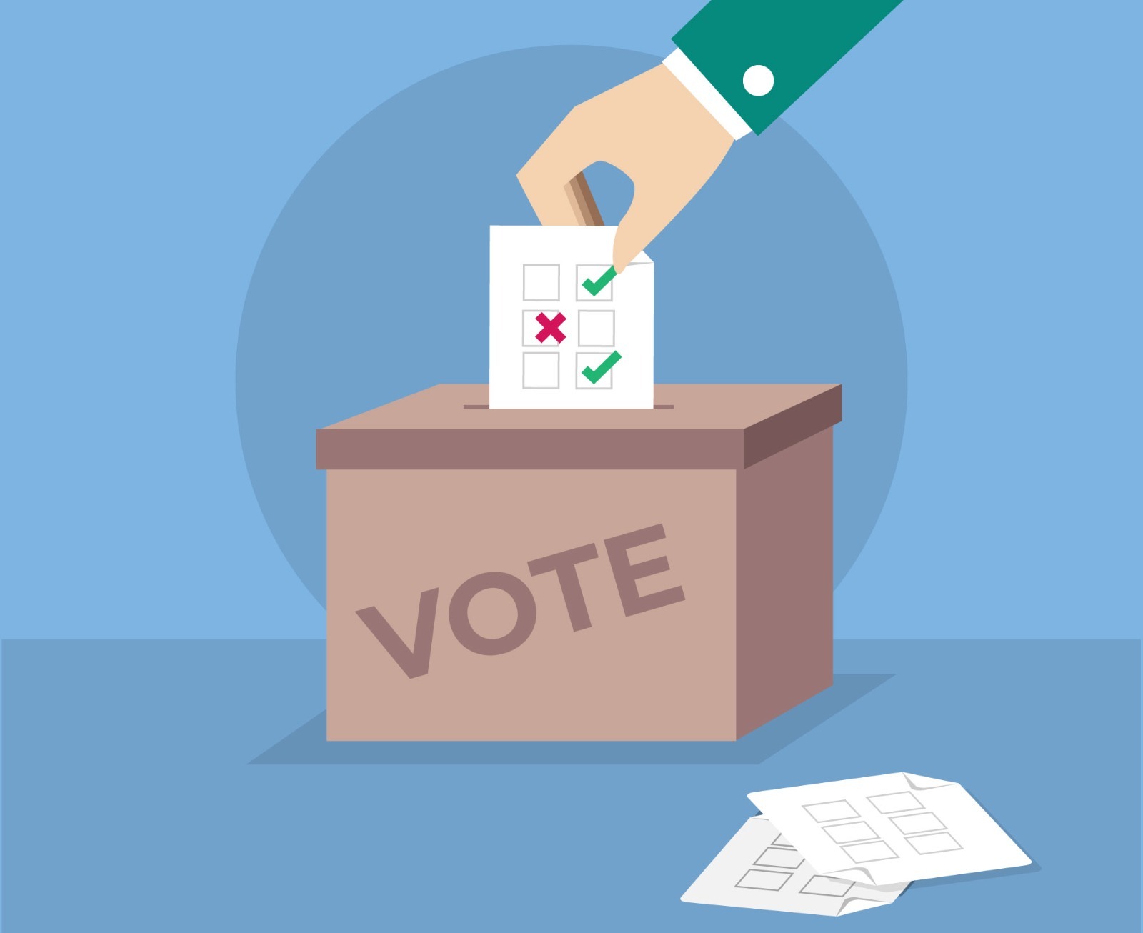 Imagem de um urna recebendo um papel de votação.