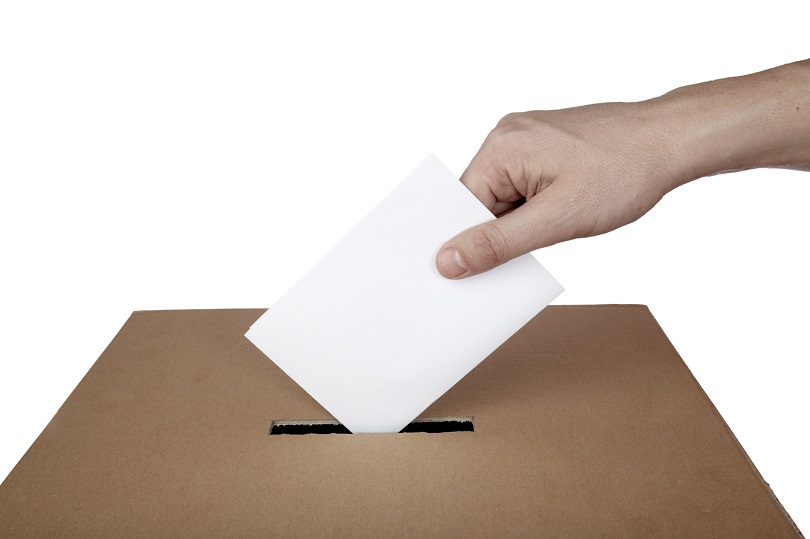 Pessoa insere cédula em urna de votação
